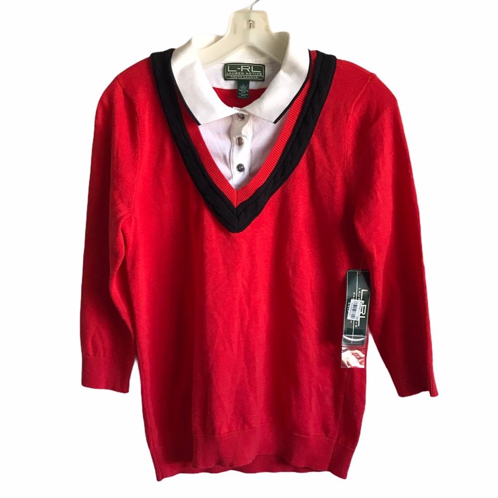Lauren Ralph Lauren Red Golf Quarter Button Shirt